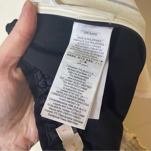 Tory Burch Pants Casual Straight Leg Stripes Cream Front Black Back Pockets Sz 2 - Picture 4 of 5